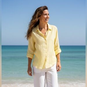 Calypso St. Barth Yellow Embroidered Blouse NWT | Resort Beach Boho Top Medium